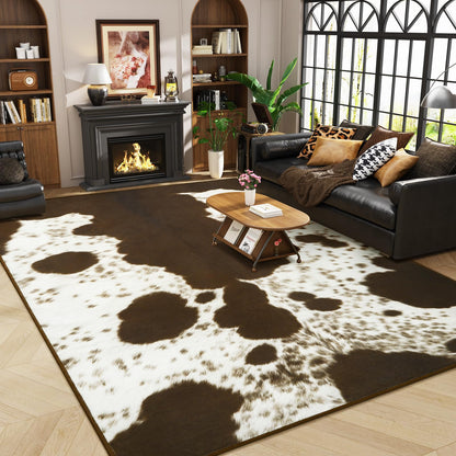 Amearea Faux Cowhide Rugs for Living Room, 4x6 Feet Machine Washable Cow Print Area Rug for Bedroom, Premium Western Home Decor Animal Print Non-Slip Throw Rug Carpet for Dining Room Kitchen Office