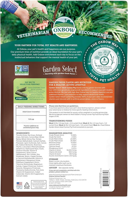 Oxbow Garden Select Guinea Pig Food, Adult, Made with Oxbow Timothy Hay for Guinea Pig, Pet Food Pellets with Vitamin C, Non-GMO, Small Animal Pet Products, Made in USA, High Fiber, 8 lb. Bag