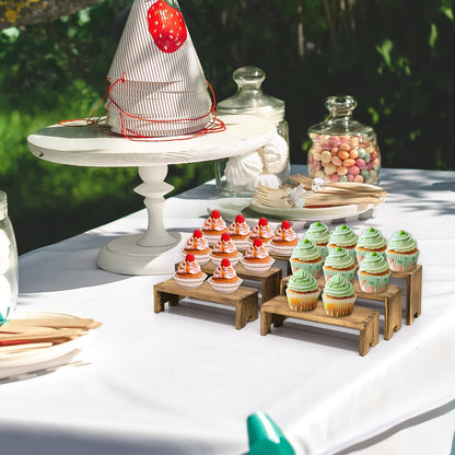 Yikaroeli 2 Set Small Display Riser Wood Risers Wooden Cupcake Display Stand,9.4"-7.8" Graduated Sizes,3Tiered 6Pcs Display Racks Dessert Food Stands