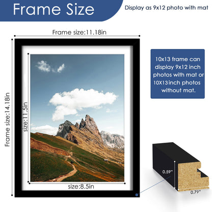 PEALSN 10x13 Picture Frames Set of 6, Display Pictures 9x12 with Mat or 10x13 without Mat for Wall Mounting or Table Top, Photo Frames Collage for Wall Decor, Black.