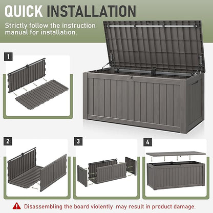 Outdoor Storage Box, Resin Deck Boxes Indoor and outdoor, Waterproof Storage Box Lockable Lid (Grey,150 Gallon)