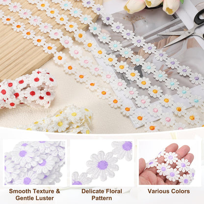uxcell Flower Lace Trim, 5 Yards 1 Inch Wide Delicate Floral Edge Lace Trim Ribbon DIY Handmade Patchwork Ribbon Sewing Supplies Crafts, White-Purple