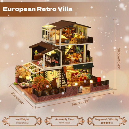 Hallisun DIY Miniature House Building Kits, Romantik Villa and Momo Tea House 3D Wooden Dollhouse Toys, Birthday Festival Gift for Teens Adults with Dustproof Covers
