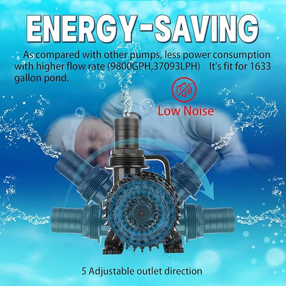 WaterRebirth (4000GPH-230W,UL listed) Large Fountain Submersible Water Pond Sump Pump Aquarium Electric Waterfall Pump Outdoor PS- 4000