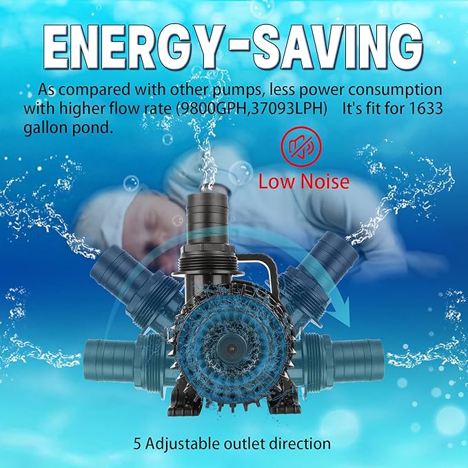 WaterRebirth (1700GPH-120W,UL listed) Large Fountain Submersible Water Pond Sump Pump Aquarium Electric Waterfall Pump Outdoor PS-1700