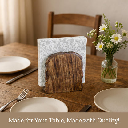 Mie Creations Farmhouse Wood Napkin Holder for Table, Thanksgiving, Christmas Holidays Décor | Antique Wooden Heavy, Rustic, Upright Paper Tissue Dispenser Tabletop Kitchen, Restaurant, Bar, Cocktail