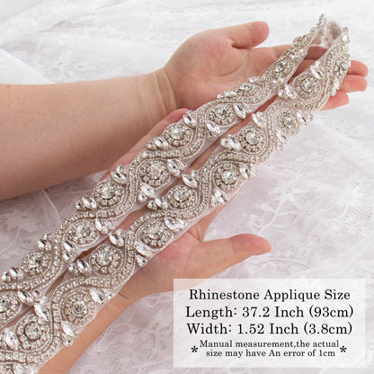 ShiDianYi Wedding Rhinestones Pearls Trim, 1 Yard Long Silver Rhinetones for Dress, Bridal Applique, Crystal Beaded Applique