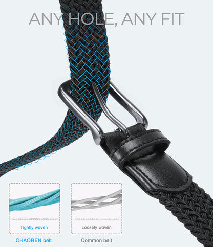 CHAOREN Mens Belt - Braided Stretch Golf Belt for Men 1 3/8"- Gift for Golf Pants Casual Shorts Jeans