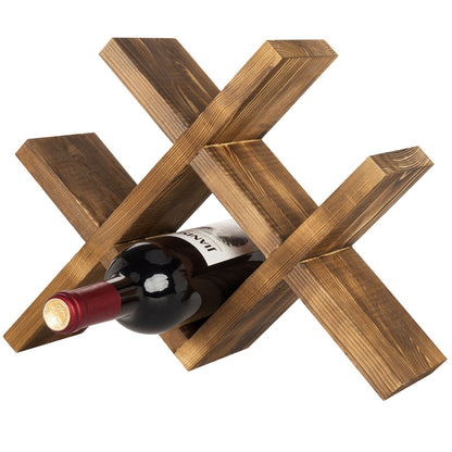 MyGift 4-Bottle Rustic Brown Wood Wine Rack for Countertop - Brushed Country Rustic Style, Compact Storage for Kitchen, Bar, Dining Room (Holds 750ml Bottles)