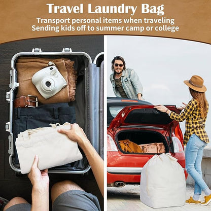 Canvas Laundry Bags with Handles & Rectangular Base, 90L Extra Large Heavy Duty