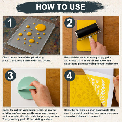 DINGSEN Gel Printing Plate Kit, Complete Printmaking Set with 8” X10” Gel Plate, Brayer, Watercolor Paints, A4 Printmaking Paper, and Essential Tools for Mixed Media Art, Monoprinting, Card Making