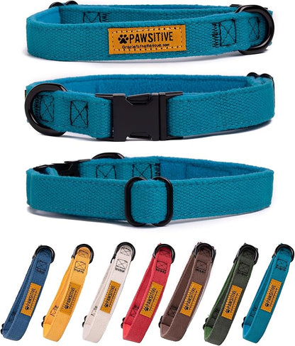 Pawsitive Teal Dog Collar Hemp Dog Collar - Super Soft Hypoallergenic Lining. Great for Small, Medium and Large Dogs; Medium Emerald Green