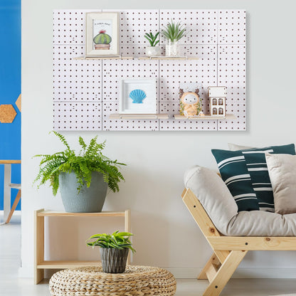 Wonderjune 4 Pcs Wooden Pegboard Shelves with Metal Pegboard Shelf Brackets Peg Board Display Storage Tray Wall Organizer Peg Board Accessories for Craft Room Home Kitchen(Brown,9.84 x 5 Inch)