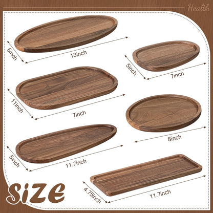 Rtteri Set of 6 Acacia Wood Serving Platters Wooden Plates Solid Wood Serving Tray Charcuterie Board for Kitchen Dinner Food Cheese Appetizer Dessert Snack BBQ Picnic Party Favors Housewarming Gifts