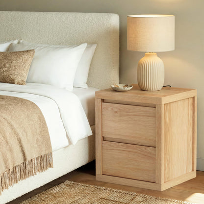 Cozy Castle Nightstand with 2 Drawers, Modern Bedside Table with Handless Design, Wood End Table with Thickened Design, Night Stand for Bedroom, Oak