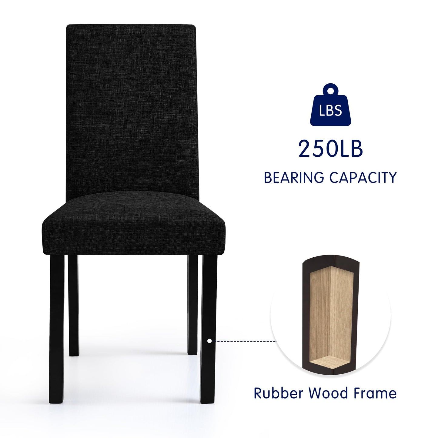 CHUN YI Upholstered Dining Chairs Set of 4, Fabric Dining Room Chairs with Solid Wood Legs, Modern Parson Chairs for Kitchen, Restaurant, Hotel, Black