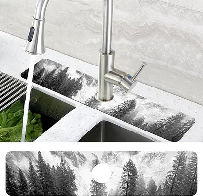 Winter Forest Mountain Sink Faucet Absorbing Mat Sink Splash Guard Faucet Mat