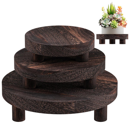 HAWHUV 3 Pcs Wood Plant Stand Indoor Outdoor, Round Wood Riser for Decor 6/8/10" Wooden Stool Display Stand Flower Pot Holder Small Planter Tray Modern Potter Decorative for Desktop Counter Room