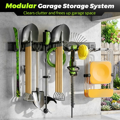 HOLDRAIS Garage Tool Organizer Wall Mount, 49.5 Inch Heavy Duty Garage Organization System with 10 Adjustable Hooks, Garden Tool Storage Rack for Garage, Yard & Shed, Holds Up to 400 lbs