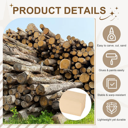 MECCANIXITY 6Pcs Basswood Sticks, 1.2" x 1.2" x 4" Square Wooden Dowel Rods Strips Craft Natural Wood Trim Slats Lumber for DIY Painting Decoration Model Projects Whittling Hand Carved