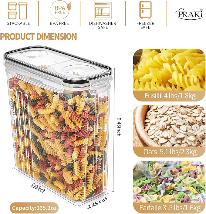 PRAKI Cereal Containers Storage Set, Measuring Cup & Marker