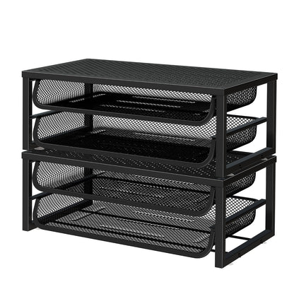 Ekisemio 2-Pack 2-Tier Monitor Stand Riser with Drawer, Metal Computer Desk Organizer for Home Office, Black