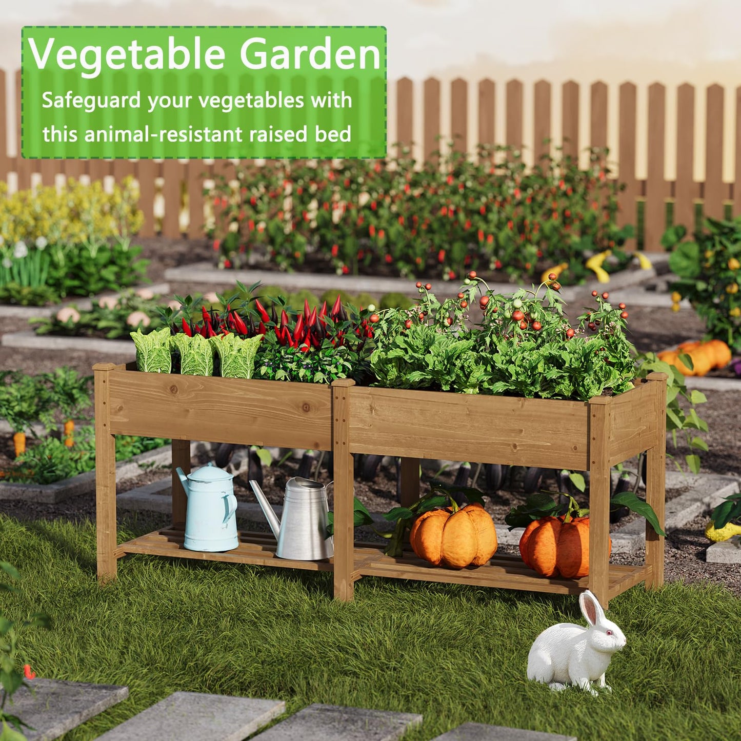 72x24x30.7in Wood Raised Garden Bed with Legs Wooden Planter Box with Storage Shelf Elevated Wood Planter Box for Vegetables Flowers Herbs Garden Planter for Backyard Patio Balcony (Brown, Large)