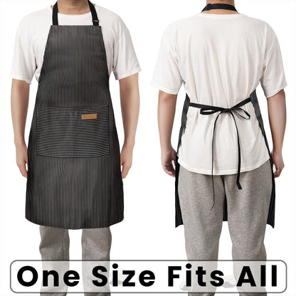 BeLuyi 2 Pack Adjustable Bib Apron with 2 Pockets Chef Cooking Kitchen Restaurant Aprons for Women Men (Black Pinstripe)