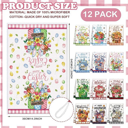 12 Pcs Seasonal Kitchen Towels Set