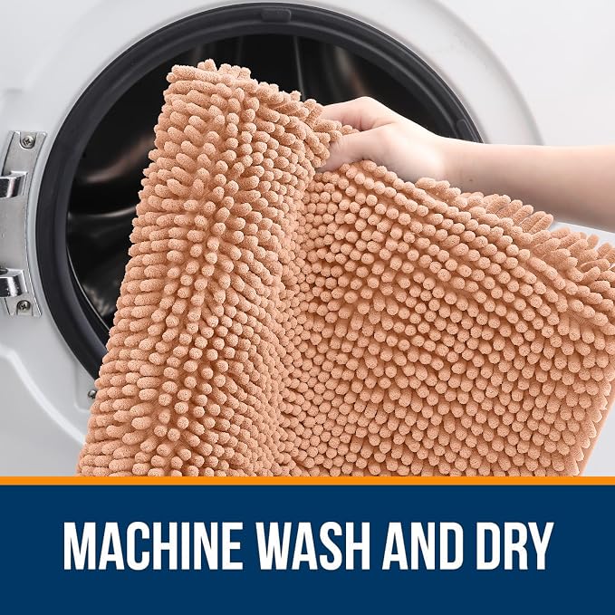 OLANLY Bathroom Rugs 35x24, Extra Soft Absorbent Chenille Bath Rugs, Rubber Backing Quick Dry, Machine Washable Bath Mats for Bathroom Floor, Tub and Shower, Home Decor Accessories, Peach