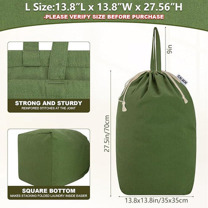 Canvas Laundry Bags with Handles & Square Base 13.8"Lx13.8"Wx27.6"H, Large