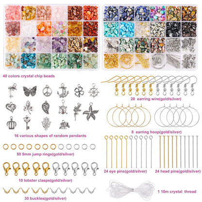 QUEFE 40 Colors Crystal Beads for Jewelry Making Crystal and Gemstone Beads 900pcs Jewelry Making Supplies Kit for Ring, Bracelets Earring Making Supplies, Craft Gifts