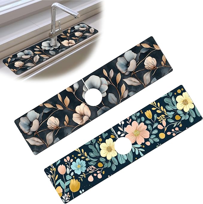 Bimkole 2 PCS Faucet Absorbent Mat, Kitchen Faucet Sink Splash Guard Wraparound