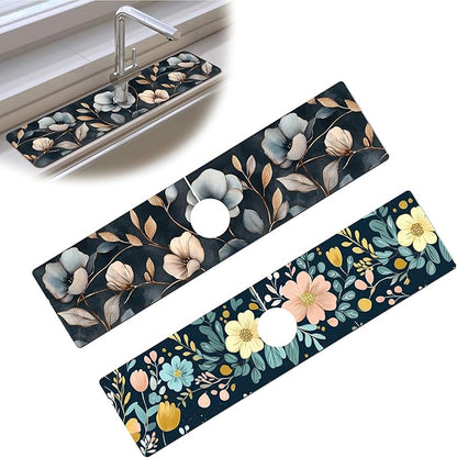 Bimkole 2 PCS Faucet Absorbent Mat, Kitchen Faucet Sink Splash Guard Wraparound