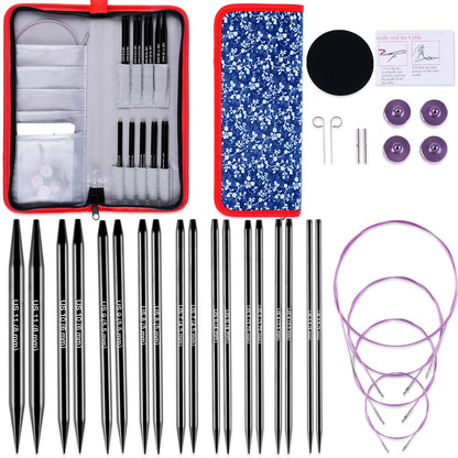 Svartur Interchangeable Circular Knitting Needles Set, with Assorted Circular Knitting Needles and Cables, Accessories and Case, 9 Pairs