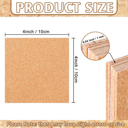 Qunclay 200 Pcs Cork Coaster Backing Self Adhesive Cork Squares Bulk 4 x 4 Inches Board Sticky Tiles Sheets Mat for DIY Crafts Supplies