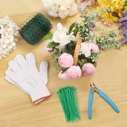 ROADPLUM 4 × 236 in Floral Wire Netting, Green Chicken Wire for Floral Arrangements, Galvanized Coated Chicken Mesh Netting with Plier & Plant Ties for Floral Supplies | Garden Fencing | DIY Craft