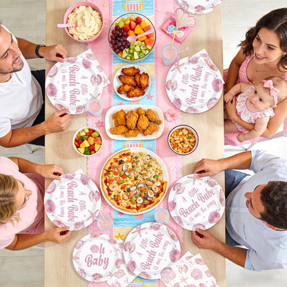Greencian 96Pcs Under The Sea Party Supplies A Little Beach Babe Is On The Way Plates and Napkins Starfish Seashell Tableware Set for Girls Kids Under the Sea Baby Shower Party Decorations Serves 24