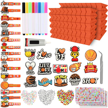 Bumaeu 100 Set Cheer Pin Kit Spirit Clips Includes Wooden Clothes Pins Mini Basketball Patch Beads and Rhinestone Stickers for Basketball Cheer Gifts Backpacks Ribbon Decorations Bulk Team Gifts