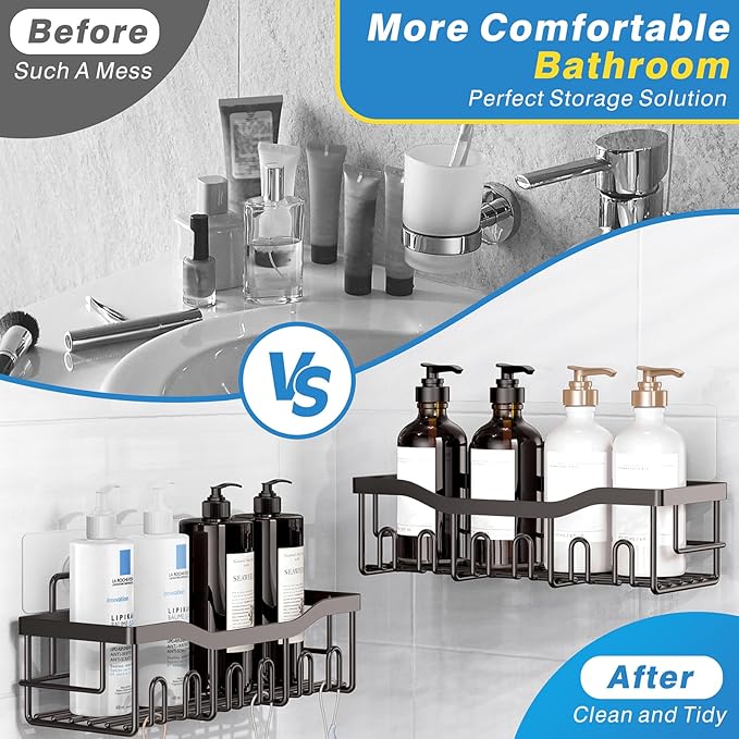 EUDELE 5-Pack Rustproof Stainless Steel Shower Caddy – No Drill Adhesive