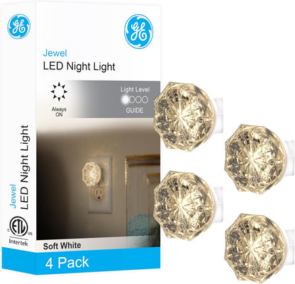 GE SleepLite Jewel LED Night Light, Plug-in, Always on, Amber, UL-Certified, Energy Efficient, Ideal Nightlight for Bedroom, Bathroom, Nursery, Hallway, Kitchen, 11286, 2 Pack