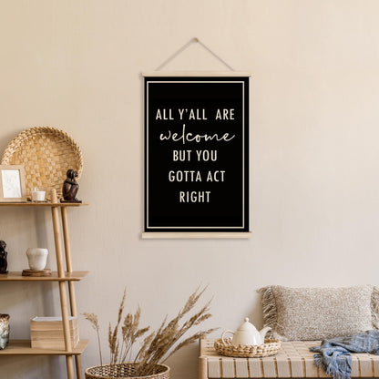 HRQKO Funny Welcome Sign Wall Decor Poster Hanger Frame, Door Signs Posters Wall Art With Wooden Frames, All Y'all Are Welcome Wall Hanging Banner Decor for Home Living Room Entryway, 16x24 Inch