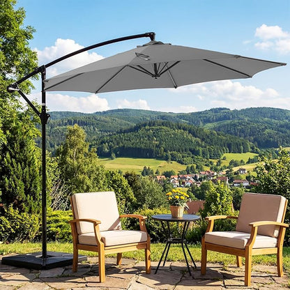 OLIXIS Offset Patio Umbrella, 9.7FT Cantilever Table Umbrellas for Outdoor Sun Shade UV Protection with Easy Tilt Adjustment, 8 Ribs for Backyard, Lawn, Garden, Pool - Grey