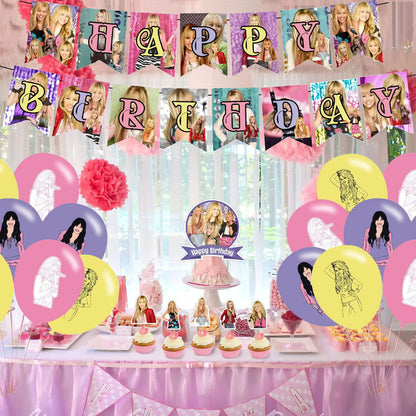 DOSSEL Hannah Singer Montana Music Theme Birthday Party Supplies Includes Birthday Banner, Cupcake Toppers, Cake Topper, Latex Balloons for Kids Adults Fans Party Decor