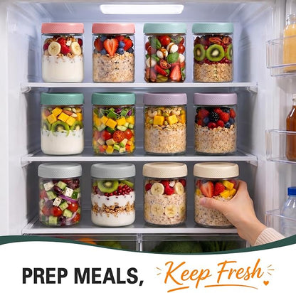 Mason Jars, 16oz Overnight Oats Containers with Lids, 6 Pack Wide Mouth Glass Mason Jars with Airtight Lids, Sugar Bowls, Overnight Oats Jars for Yogurt, Meal Prep, Chia Pudding