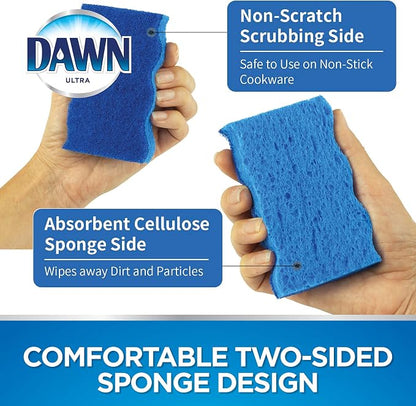 Dawn Ultra Scrubber Sponges Non-Scratch Double-Sided Kitchen Dish Cleaners, 12-Pack, Blue