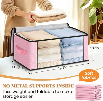Fab totes 35L Closet Organizers and Storage, Foldable Under Bed Storage Containers, Storage bags for Organizing Bedroom, Closet, Clothing,Organization with Handle (3 Pack,Pink)