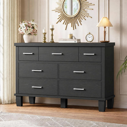 IDEALHOUSE Dresser for Bedroom with 7 Drawers, Black Storage Chest of Drawers with Metal Handle, Wooden Dresser Organizer for Living Room,Closet,Entryway,Nursery