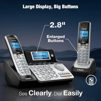 VTech Accessory Handset for DS6151 Series with 2-Line Cordless Phone, Suitable for Small Business or Home, Answering System, Expandable up to 12 Handsets, Intercom, Conference | DS6101 (Black/Silver)