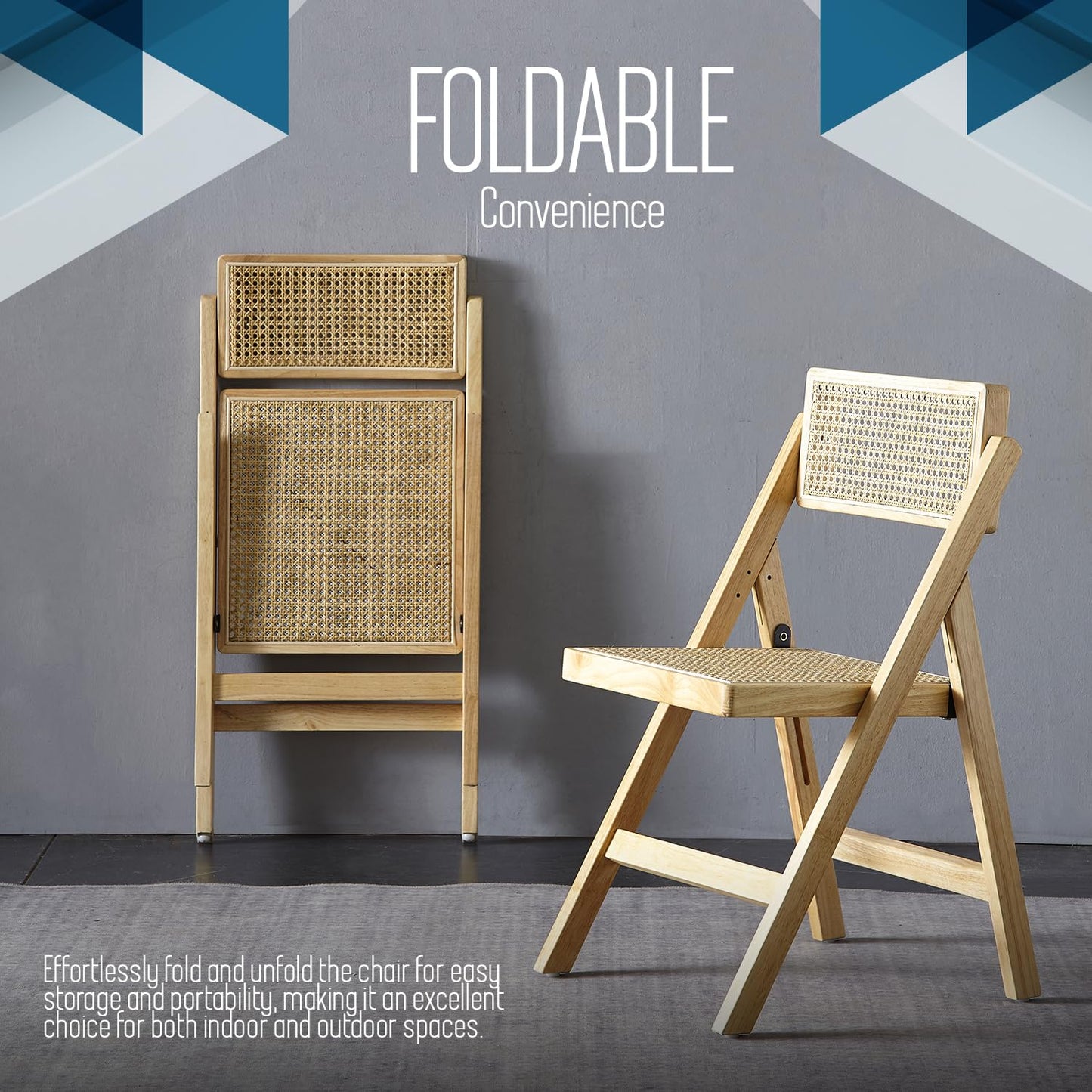 ISL Furnishings Ibiza Rattan Chair, Natural, Set of 1 – Folding Modern Rattan Chairs for Outdoor Dining, Patio, Accent Chair for Living Room and Office, Foldable Space-Saver Design